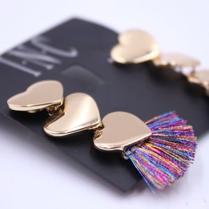 INC International Concepts Women's Earrings Gold-Tone Heart Fringe Drop 1.5" NWT